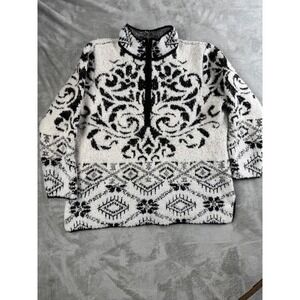 Coldwater Creek Womens PXL Textured Sweater Black White Quarter Zip Pullover